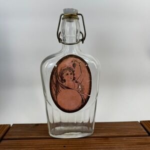 Vintage Glass Flask Swing Top Amber Label Embossed Grapes Woman